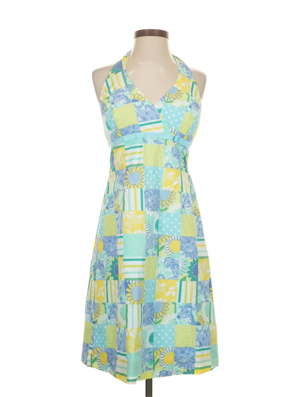 Lilly Pulitzer Halter Patchwork Dress in Aqua, Yellow & Light Blue